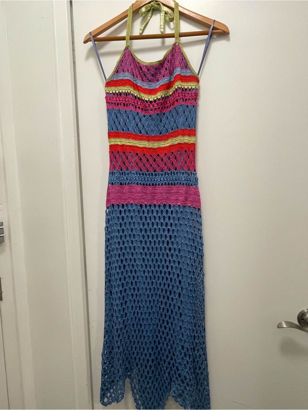 Multicolor Crochet Halter Maxi Dress